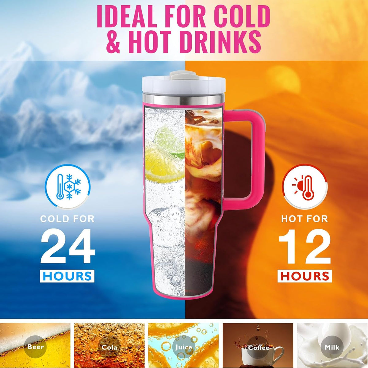 Life2Easy 40oz Insulated Tumbler - 24hr Cold, 100% Leakproof, Fits Most Car Cup Holders