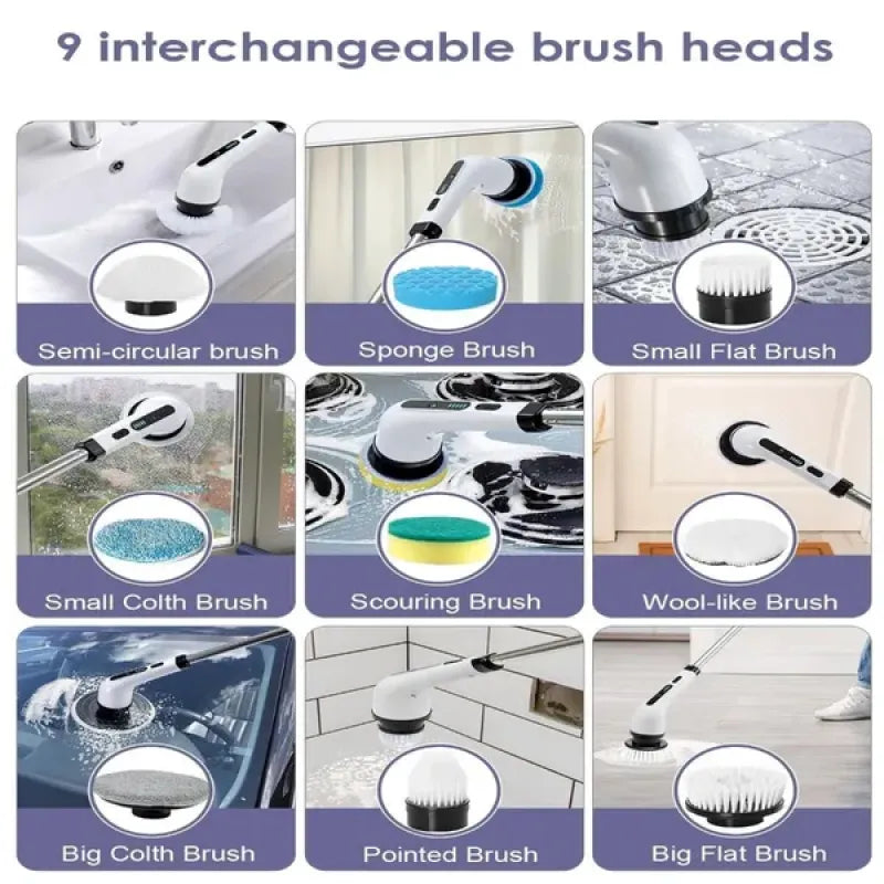 Cordless Electric Spin Scrubber - 7-in-1 Long Handle Retractable Cleaning Brush, IPX7 Waterproof, Save Your Back