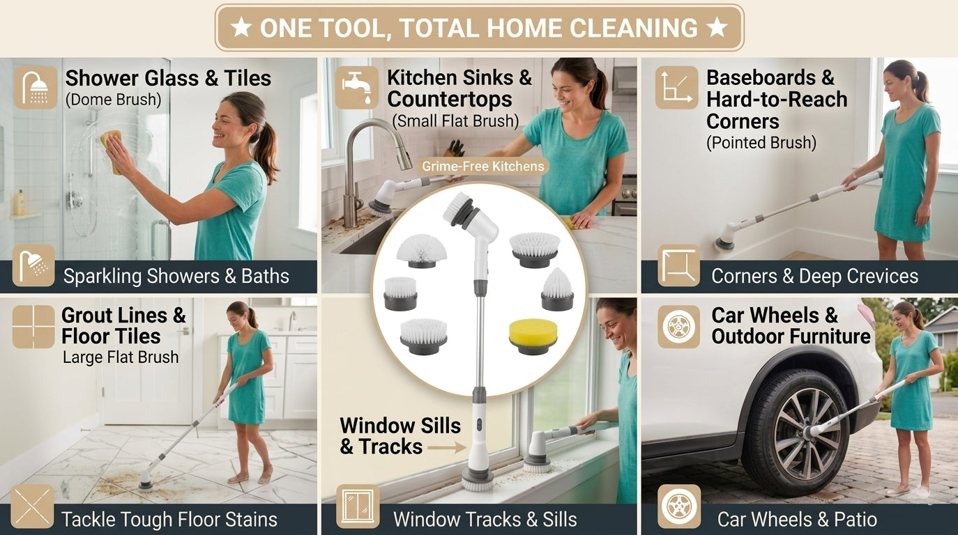 Cordless Electric Spin Scrubber - 7-in-1 ONE TOOL TOTAL HOME CLEANING