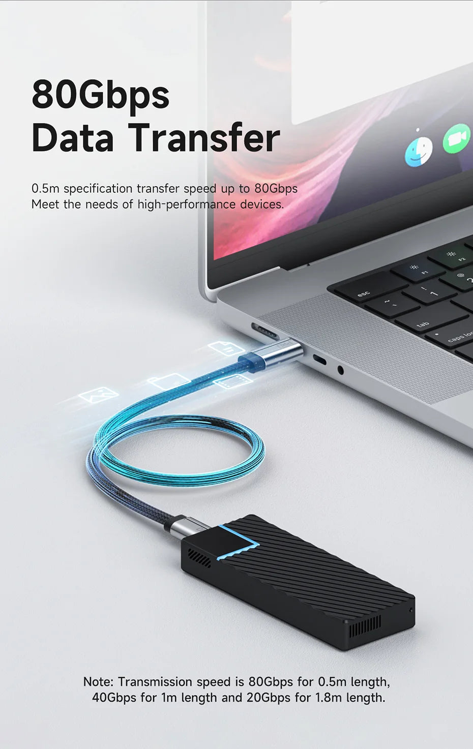 Hagibis USB C to USB C Full Function Cable Super Soft USB4 80Gbps 8K 240W Fast Charging Cord for Thunderbolt 4/5 iPhone Laptop