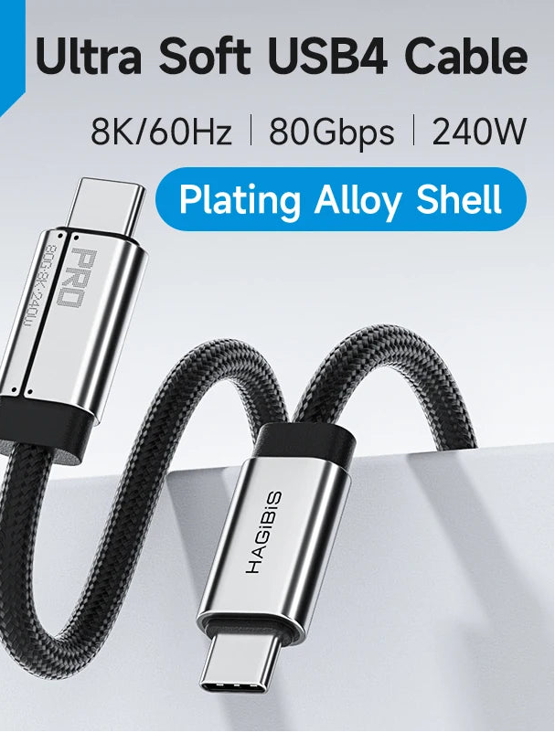 Hagibis USB C to USB C Full Function Cable Super Soft USB4 80Gbps 8K 240W Fast Charging Cord for Thunderbolt 4/5 iPhone Laptop
