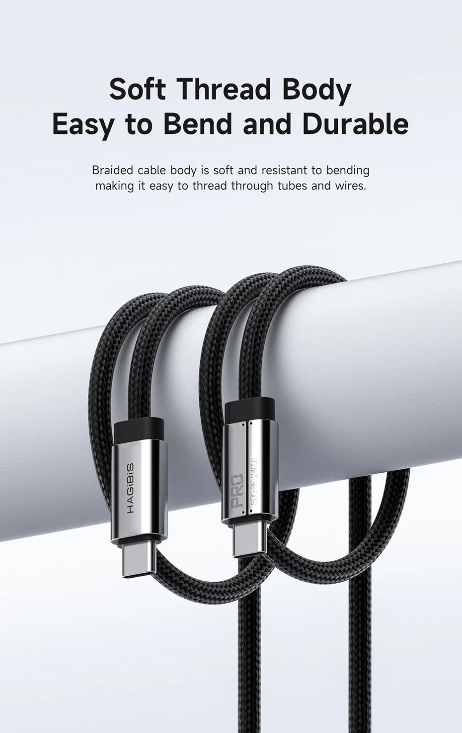 Hagibis USB C to USB C Full Function Cable Super Soft USB4 80Gbps 8K 240W Fast Charging Cord for Thunderbolt 4/5 iPhone Laptop