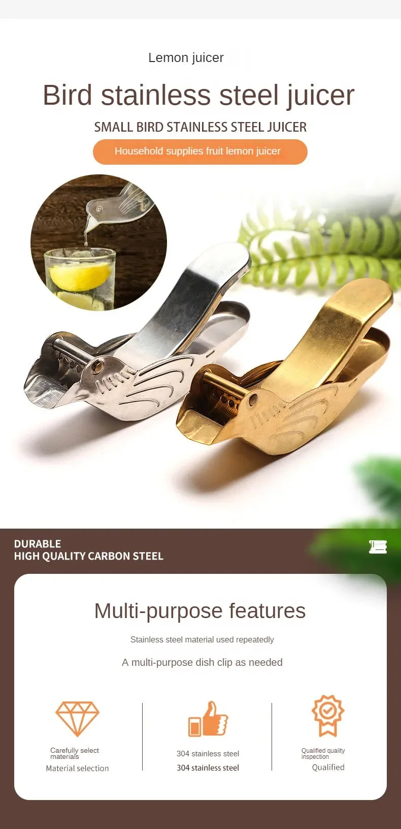 Creative Bird Shape Lemon Squeezers Juicer Household Stainless Steel 304 Portable Metal Citrus Lemon Tea Infuser Kitchen Gadget