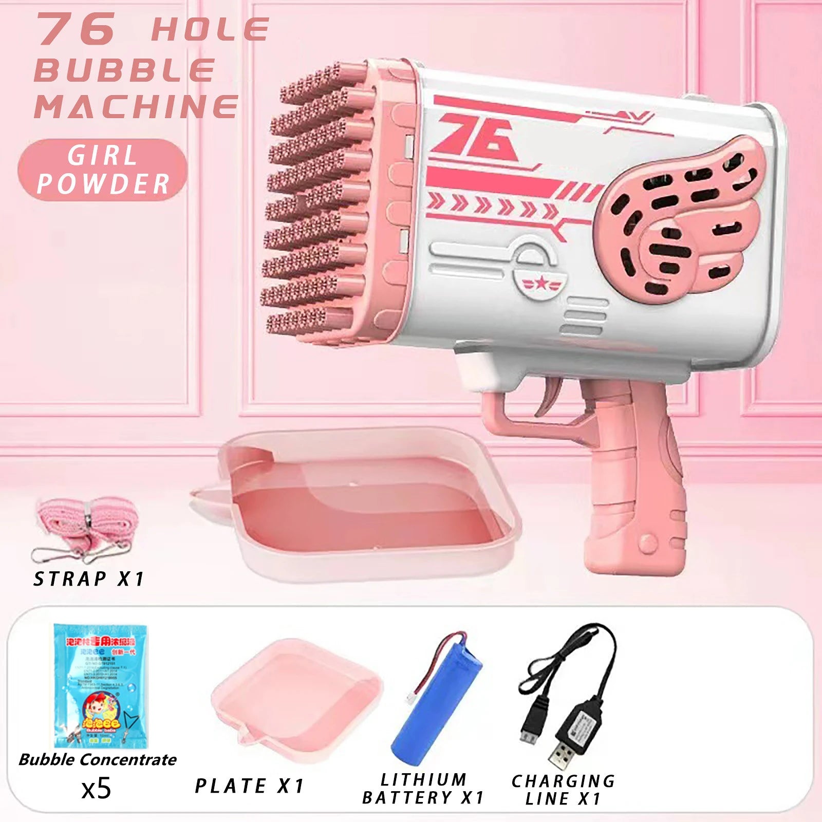 76/80/88 Holes Electric Rocket Bubble Gun With LED Gatling Blowing Soap Water Bow Bubble Machine Outdoor Toys For Children Gifts