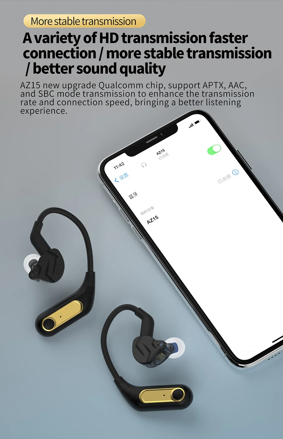 KZ AZ15 Bluetooth-compatible 5.2 Cable Wireless Ear Hook Upgrade Wireless Headphones with Charging Case AZ09 PRO AZ10 SKS