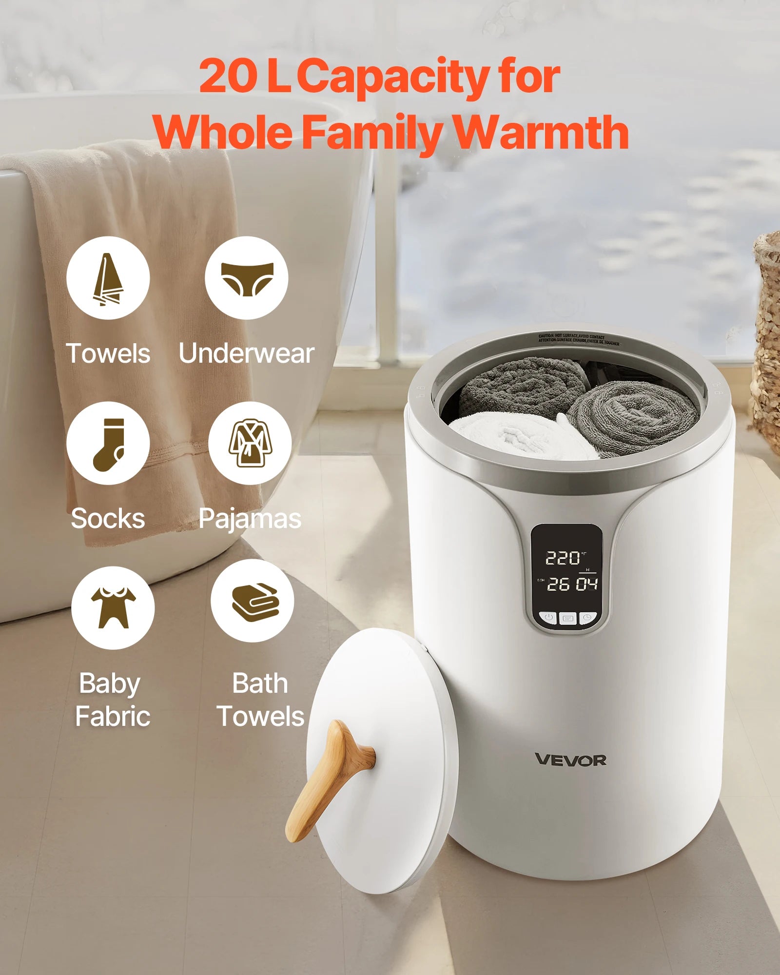 SucceBuy 20L Towel Warmer Bucket w/ LED Light Timer Temperature Setting Security Lock Large Blanket Warmers for SPA Countertop