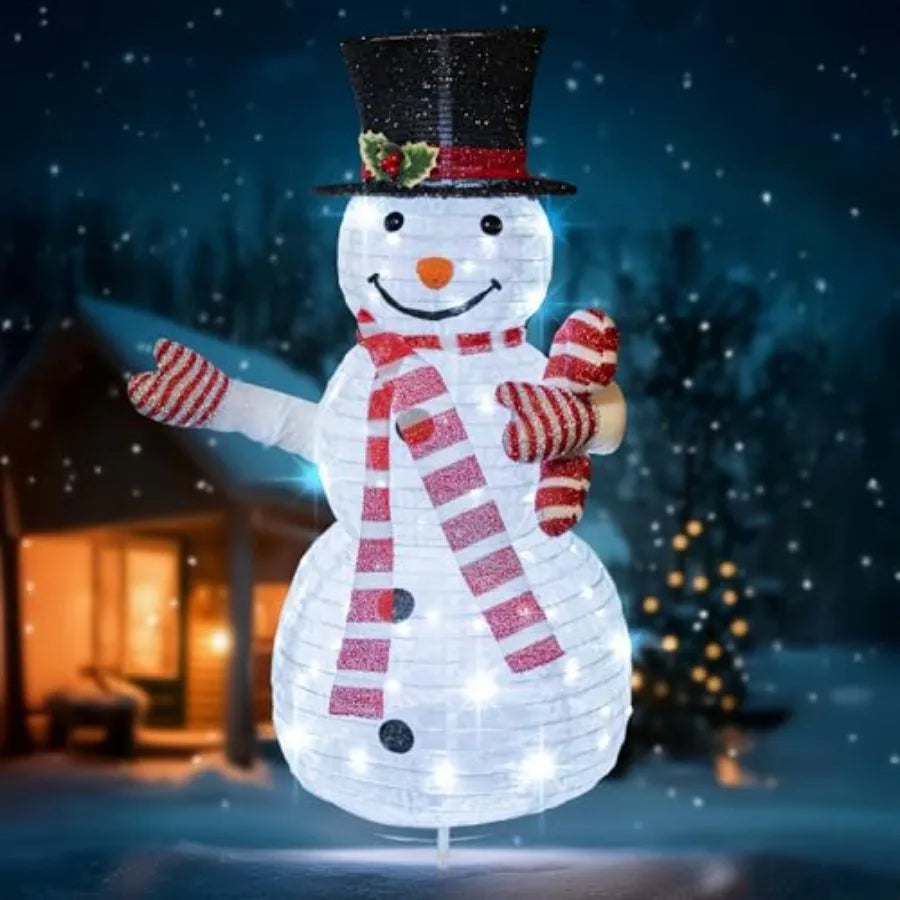 Christmas Snowman Decorations 3.5 FT PreLit 70 LED PopUp Snowman with Collapsible Design and Durable Metal Stand