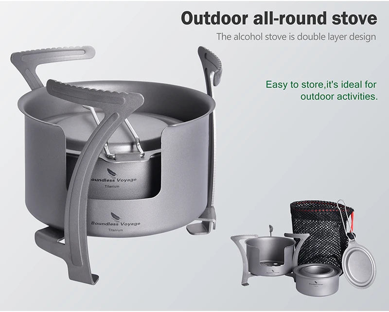 Boundless Voyage Camping Alcohol Spirit Stove with Pot Stand Titanium Burners Outdoor Travel Hiking Backpacking Mini Furnace