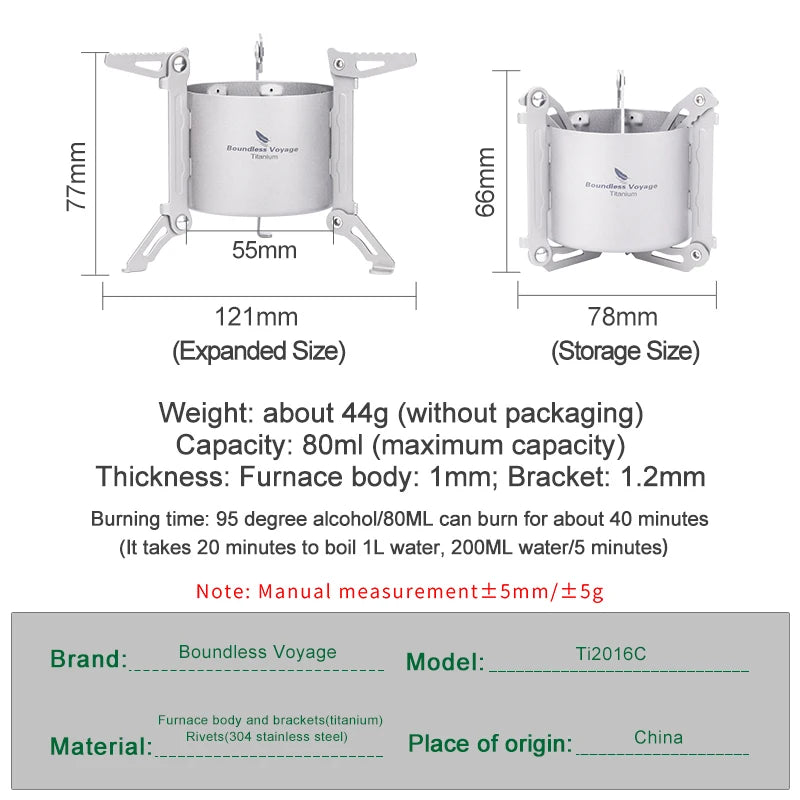 Boundless Voyage Outdoor Camping Alcohol Stove One-Piece Titanium Burners Foldable Stands Portable Travel Picnic Furnace