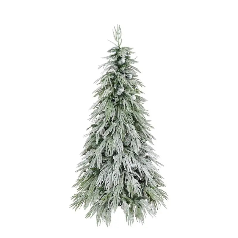 6FT Pre-Lit Flocked Christmas Tree with LED Lights, Hinged Artificial Xmas Tree for Holiday Home and Office Decor