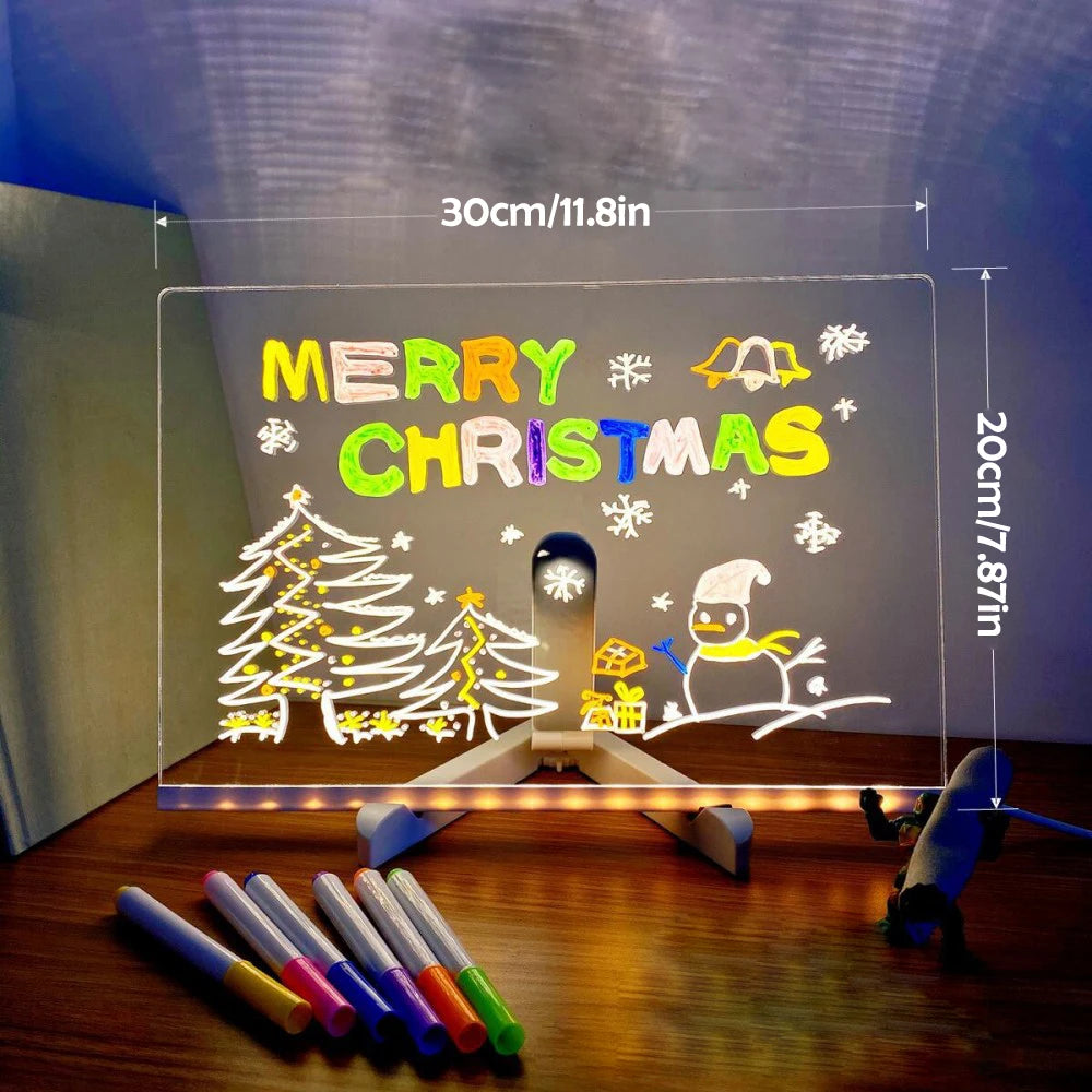 LED Note Board With Night Light Colorful 7 Pens DIY Acrylic Message Board Children‘s Drawing Board