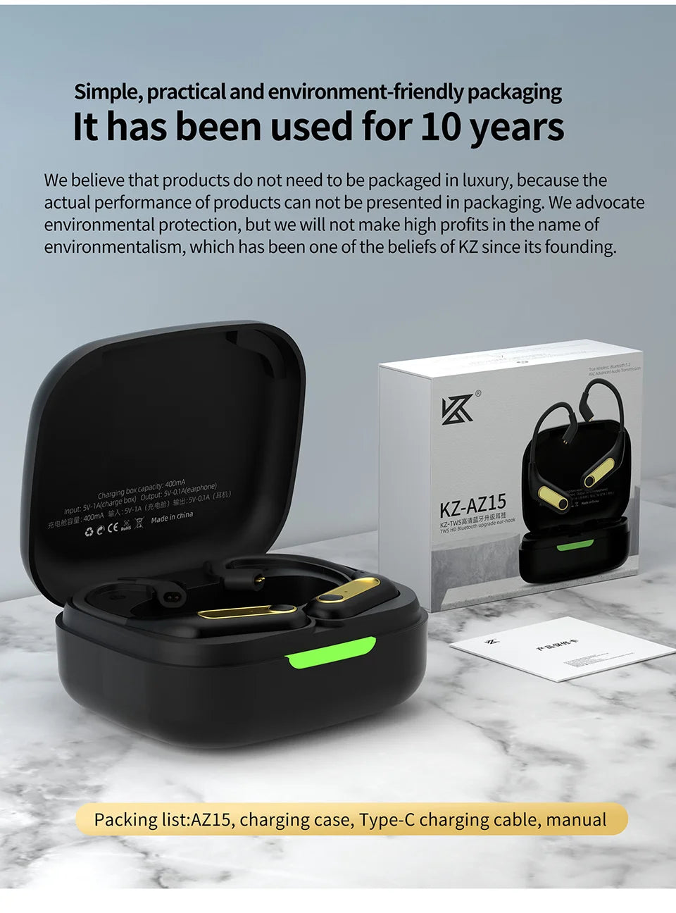 KZ AZ15 Bluetooth-compatible 5.2 Cable Wireless Ear Hook Upgrade Wireless Headphones with Charging Case AZ09 PRO AZ10 SKS