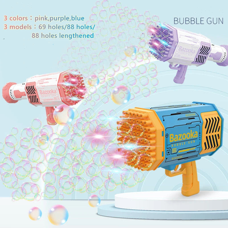 76/80/88 Holes Electric Rocket Bubble Gun With LED Gatling Blowing Soap Water Bow Bubble Machine Outdoor Toys For Children Gifts