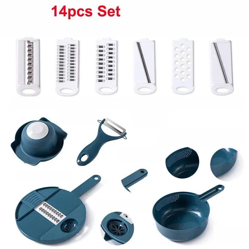 12 In 1 Multi-functional Vegetable Chopper Carrots Potatoes Manually Cut Shred Slicer Radish Grater with Container Kitchen Tools
