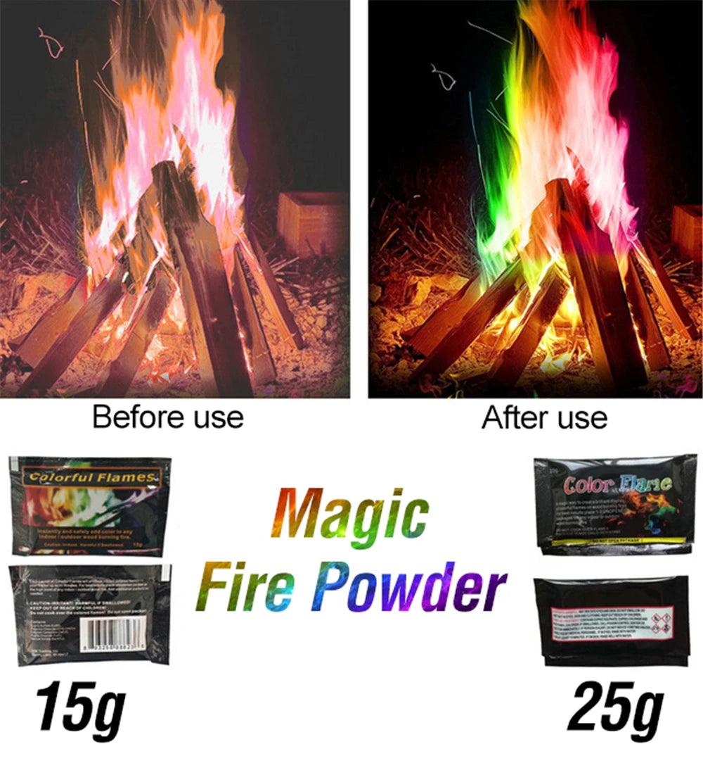 Mystical Fire Magic Tricks Color Flames Powder Bonfire Sachets Fireplace Pit Patio Toy Magician Pyrotechnics Party Glowing Props