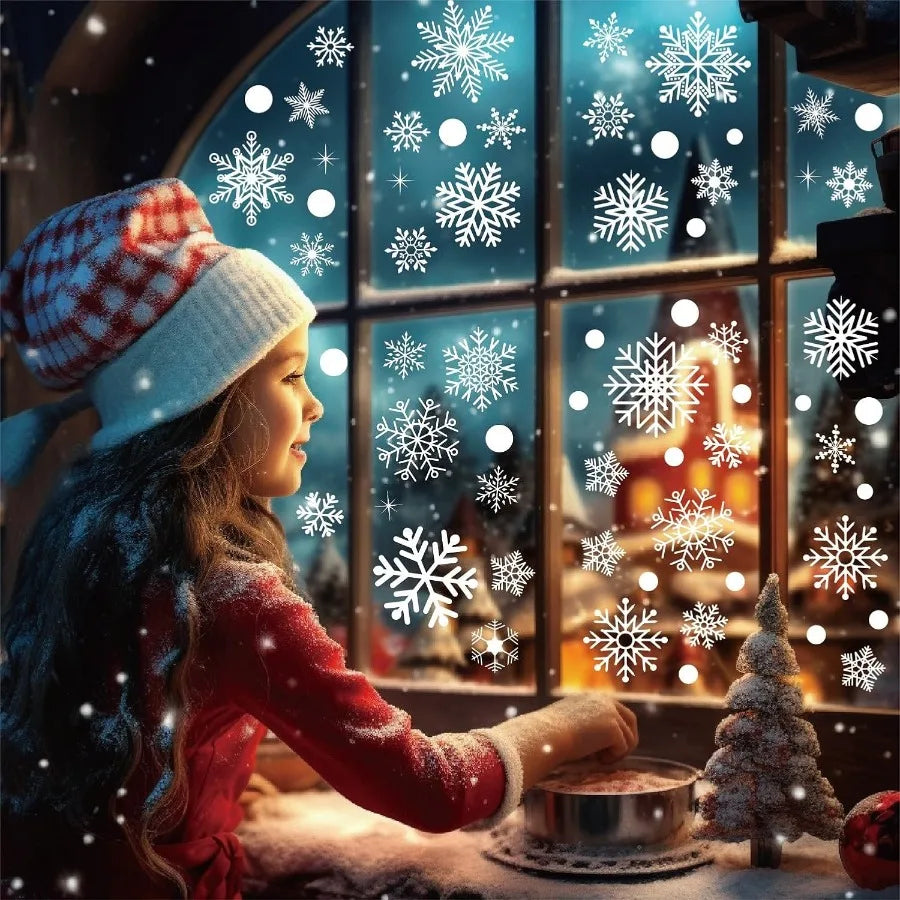 White Snowflakes Window Clings 8 Sheets 152 Pcs Christmas Snowflake Window Clings Decal Stickers Decor for Glass Windows Classr