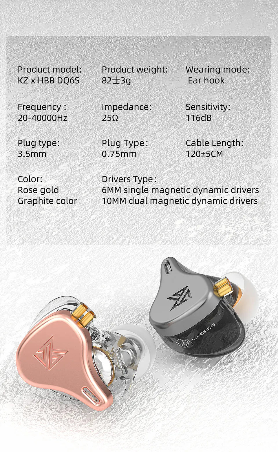 KZ × HBB DQ6S In-Ear Earphone HiFi Metal Headset Music Monitor Headphones ZEX PRO EDX PRO ZSX ZAX ZAS ZS10PRO CRA DQ6 EDS