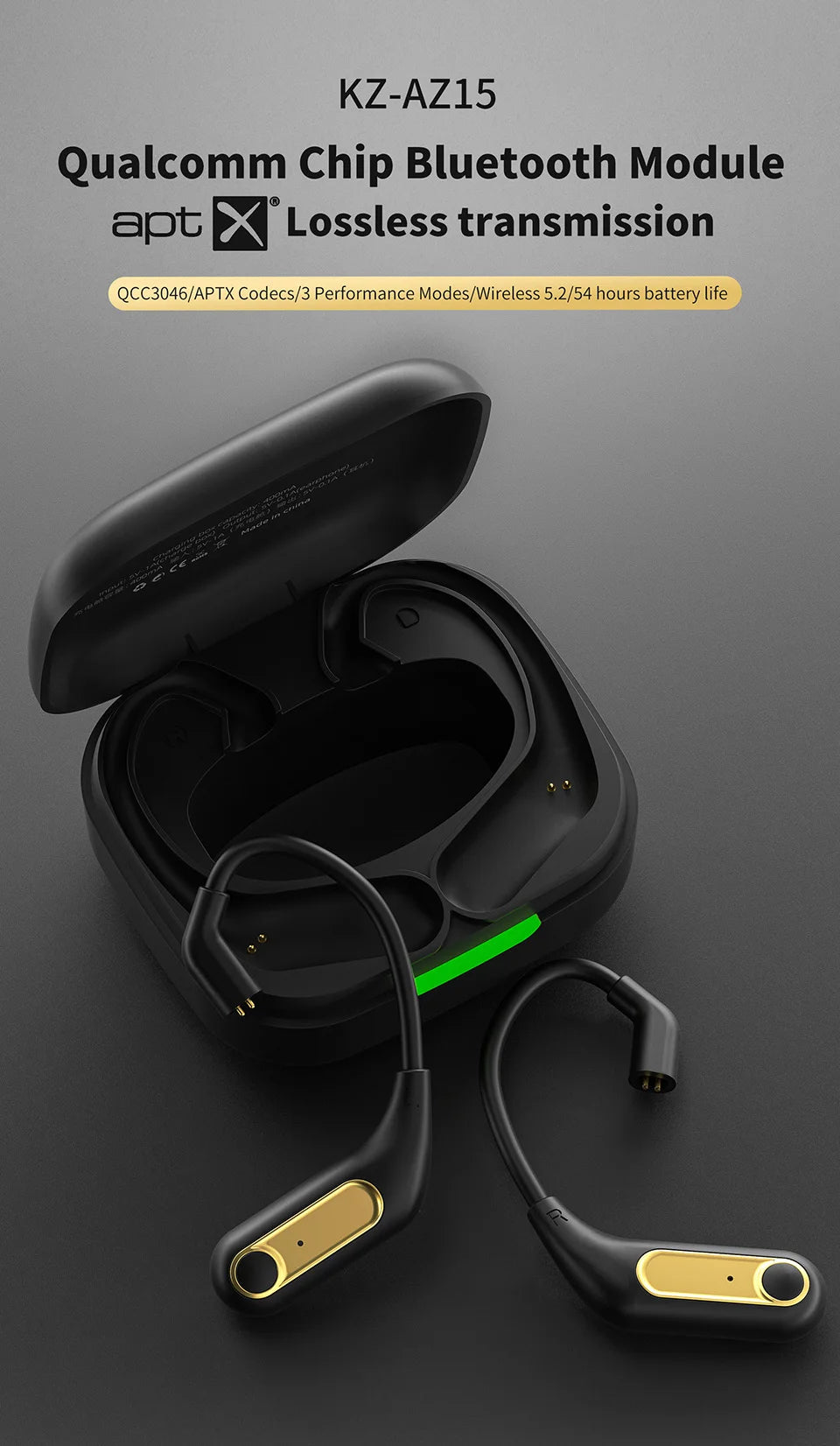 KZ AZ15 Bluetooth-compatible 5.2 Cable Wireless Ear Hook Upgrade Wireless Headphones with Charging Case AZ09 PRO AZ10 SKS