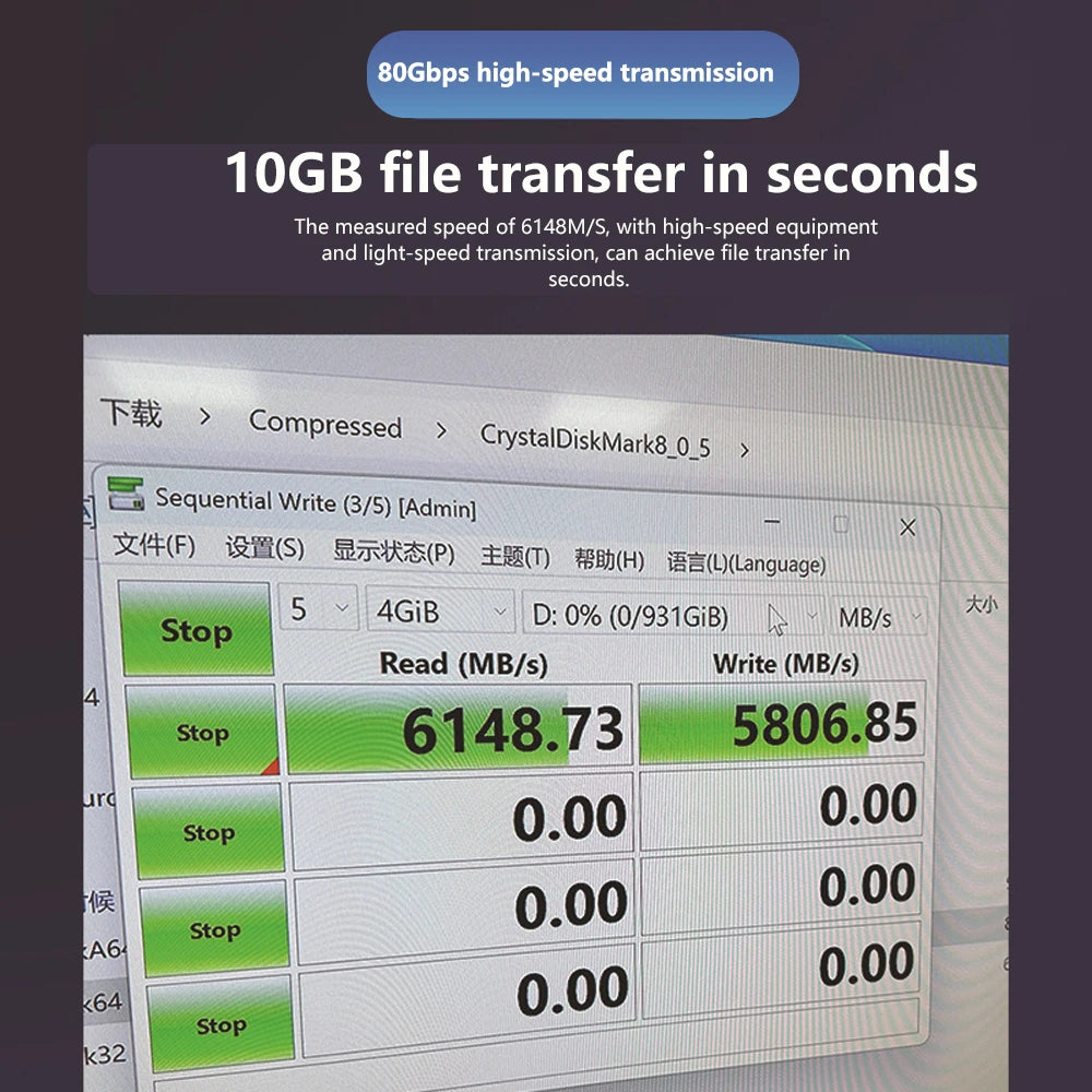 80Gbps Thunderbolt 5 Data Cable 240W 16K Compatible with Thunderbolt 4 USB4 Full-featured Transmission Fast Charging Type-C
