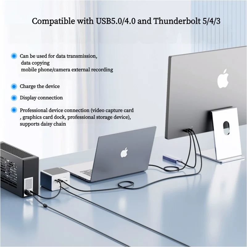 80Gbps Thunderbolt 5 Data Cable 240W 16K Compatible with Thunderbolt 4 USB4 Full-featured Transmission Fast Charging Type-C