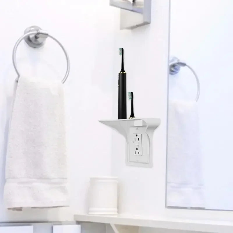 Switch Socket Shelves Easy Wall Mount Plastic Power Outlet Shelf for Home Bathroom Storage Mobile Phone Charging Rack Holder