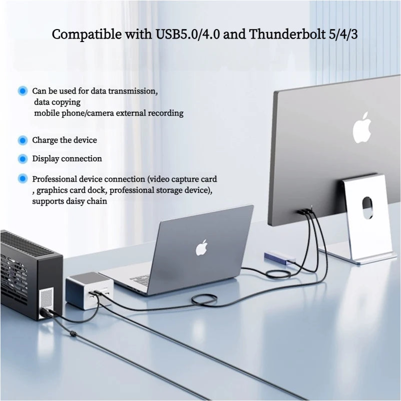 80Gbps Thunderbolt 5 Data Cable 240W 16K Compatible with Thunderbolt 4 USB4 Full-featured Transmission Fast Charging Type-C