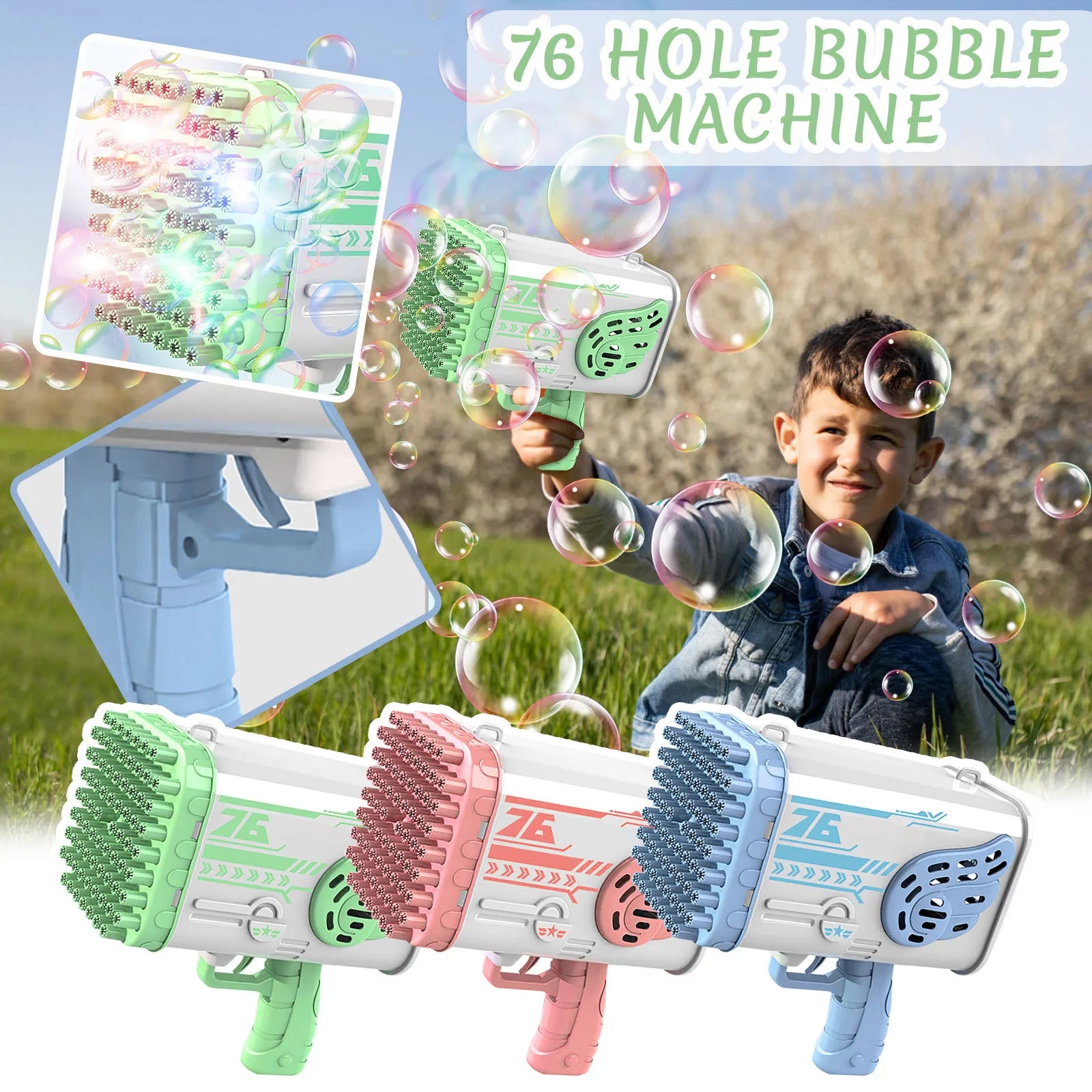 76/80/88 Holes Electric Rocket Bubble Gun With LED Gatling Blowing Soap Water Bow Bubble Machine Outdoor Toys For Children Gifts