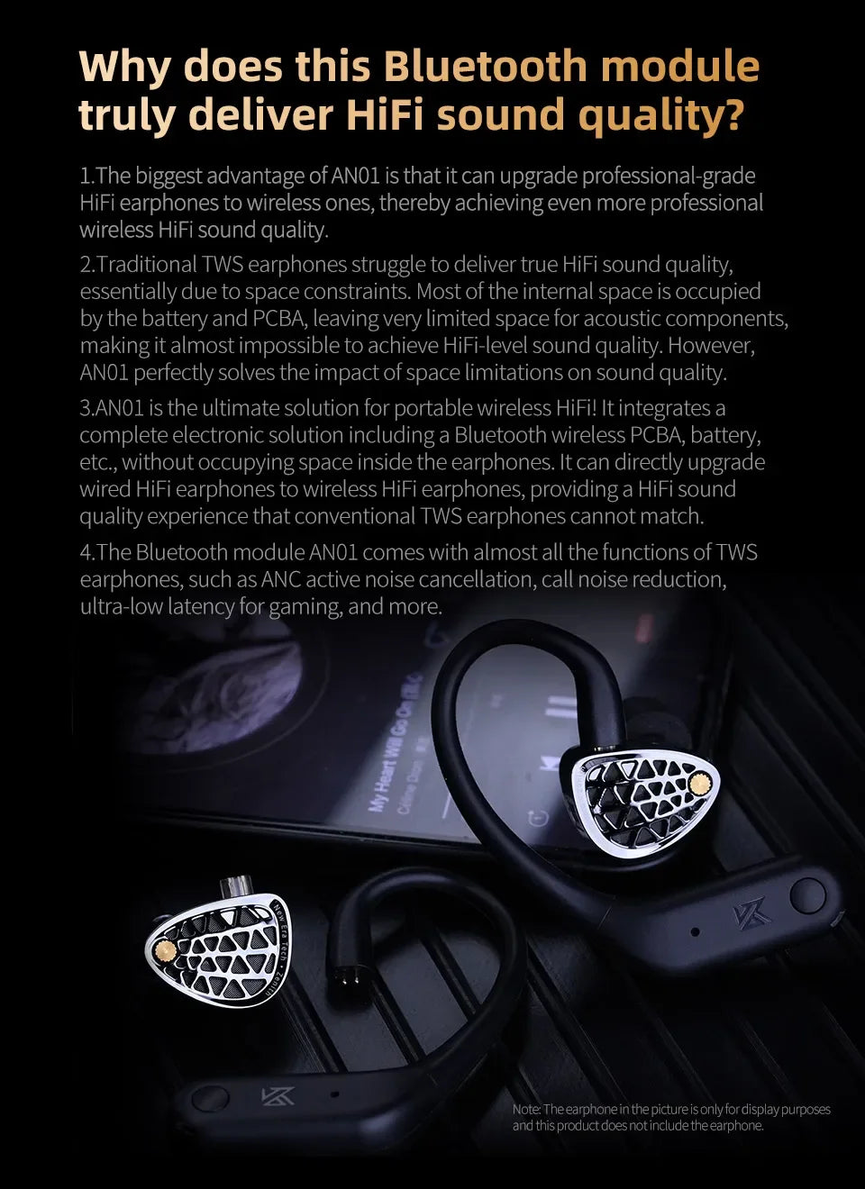 KZ AN01 HiFi Earphones Wireless Upgrade Cable Bluetooth 5.4 Low Latency Wired Earbuds Bluetooth Module For Castor ZAR ZSXPRO