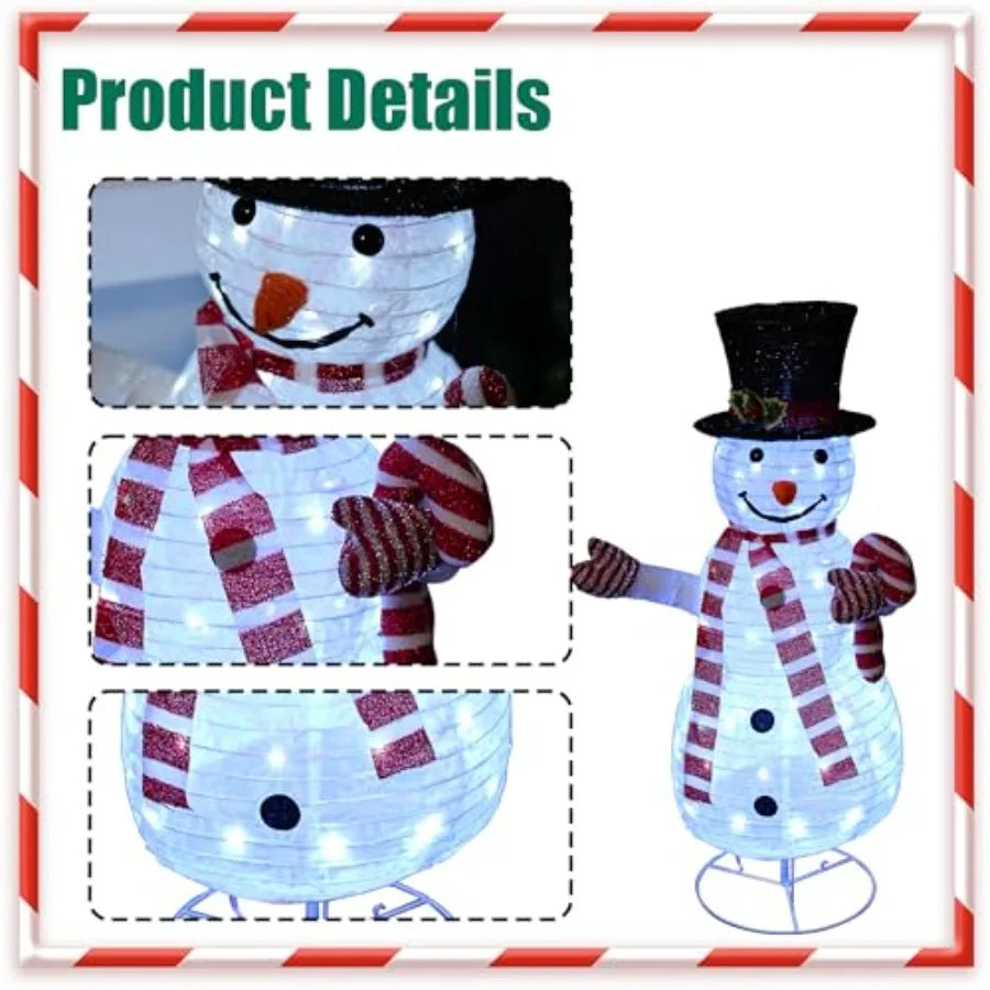 Christmas Snowman Decorations 3.5 FT PreLit 70 LED PopUp Snowman with Collapsible Design and Durable Metal Stand