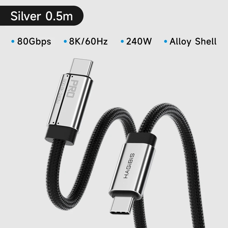 Hagibis USB C to USB C Full Function Cable Super Soft USB4 80Gbps 8K 240W Fast Charging Cord for Thunderbolt 4/5 iPhone Laptop