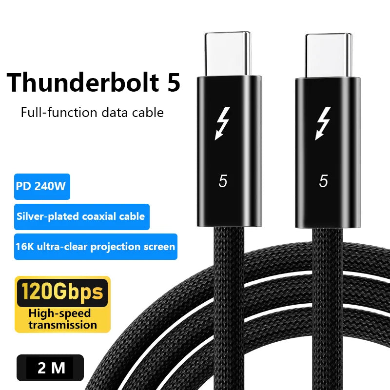 80Gbps Thunderbolt 5 Data Cable 240W 16K Compatible with Thunderbolt 4 USB4 Full-featured Transmission Fast Charging Type-C