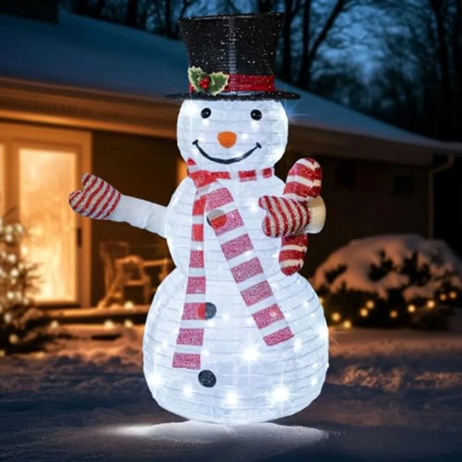 Christmas Snowman Decorations 3.5 FT PreLit 70 LED PopUp Snowman with Collapsible Design and Durable Metal Stand