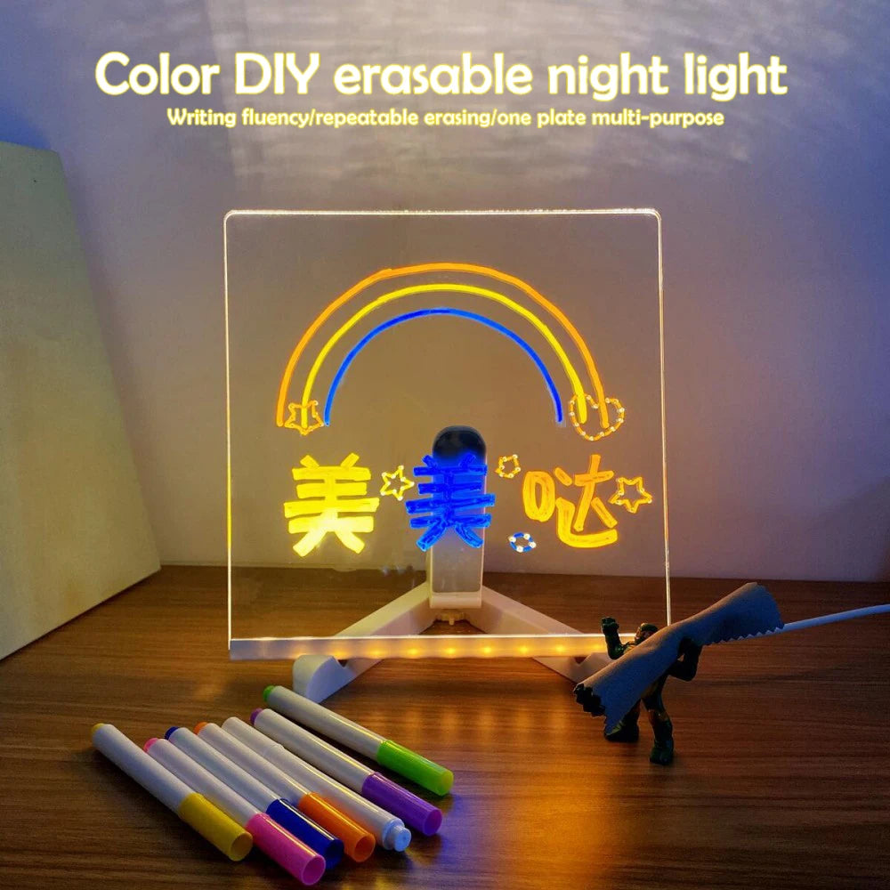 LED Note Board With Night Light Colorful 7 Pens DIY Acrylic Message Board Children‘s Drawing Board