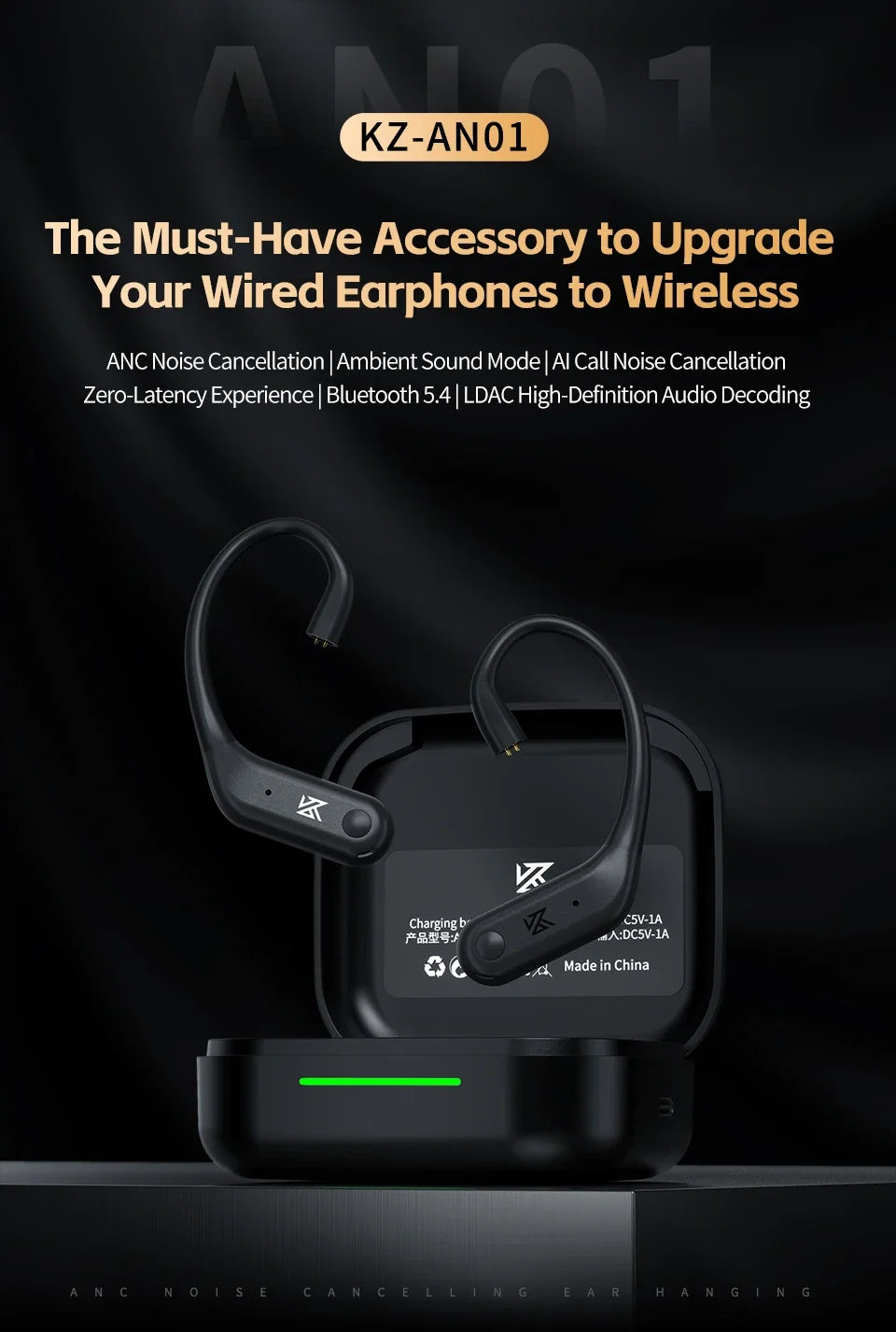 KZ AN01 HiFi Earphones Wireless Upgrade Cable Bluetooth 5.4 Low Latency Wired Earbuds Bluetooth Module For Castor ZAR ZSXPRO