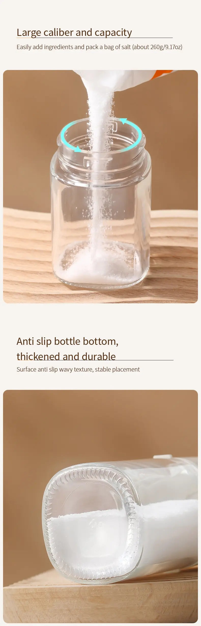 180ml Glass Quantitative Seasoning Jar, Press-Type Salt Control Bottle