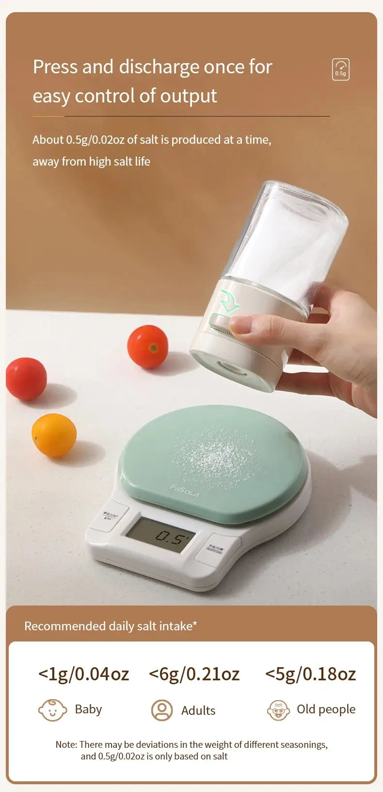 180ml Glass Quantitative Seasoning Jar, Press-Type Salt Control Bottle