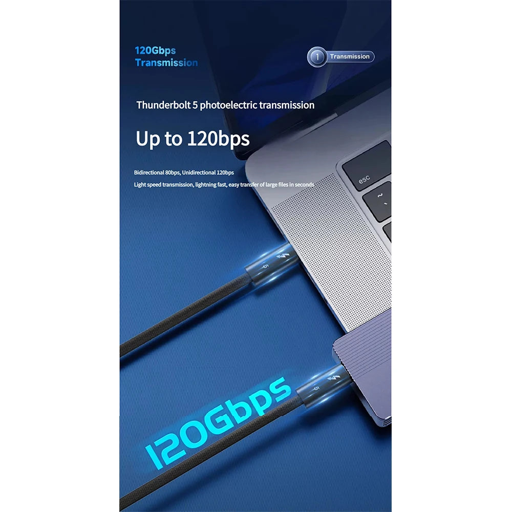 80Gbps Thunderbolt 5 Data Cable 240W 16K Compatible with Thunderbolt 4 USB4 Full-featured Transmission Fast Charging Type-C