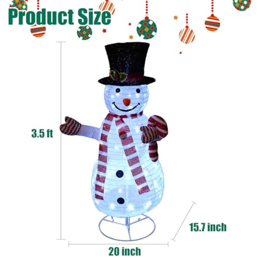 Christmas Snowman Decorations 3.5 FT PreLit 70 LED PopUp Snowman with Collapsible Design and Durable Metal Stand