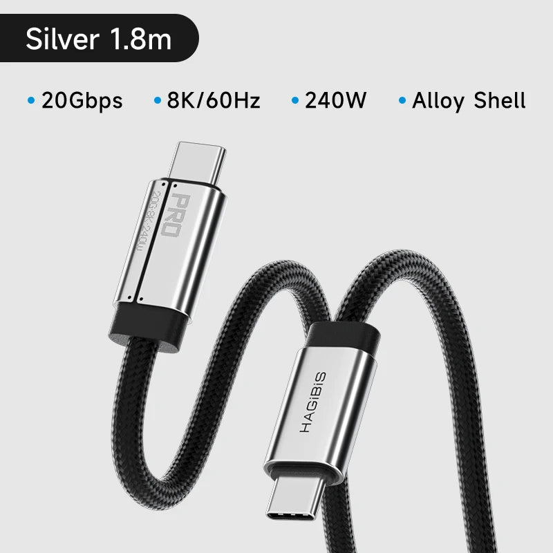 Hagibis USB C to USB C Full Function Cable Super Soft USB4 80Gbps 8K 240W Fast Charging Cord for Thunderbolt 4/5 iPhone Laptop