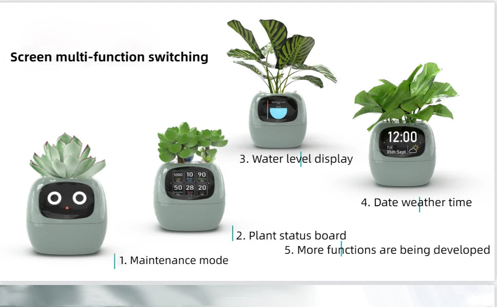 Smart Ai Flowerpots, 7 Smart Sensors, and Ai Chips Make Raising Plants Easy and Fun for Living Room,Plant-Free(Green)
