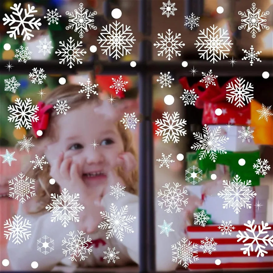 White Snowflakes Window Clings 8 Sheets 152 Pcs Christmas Snowflake Window Clings Decal Stickers Decor for Glass Windows Classr