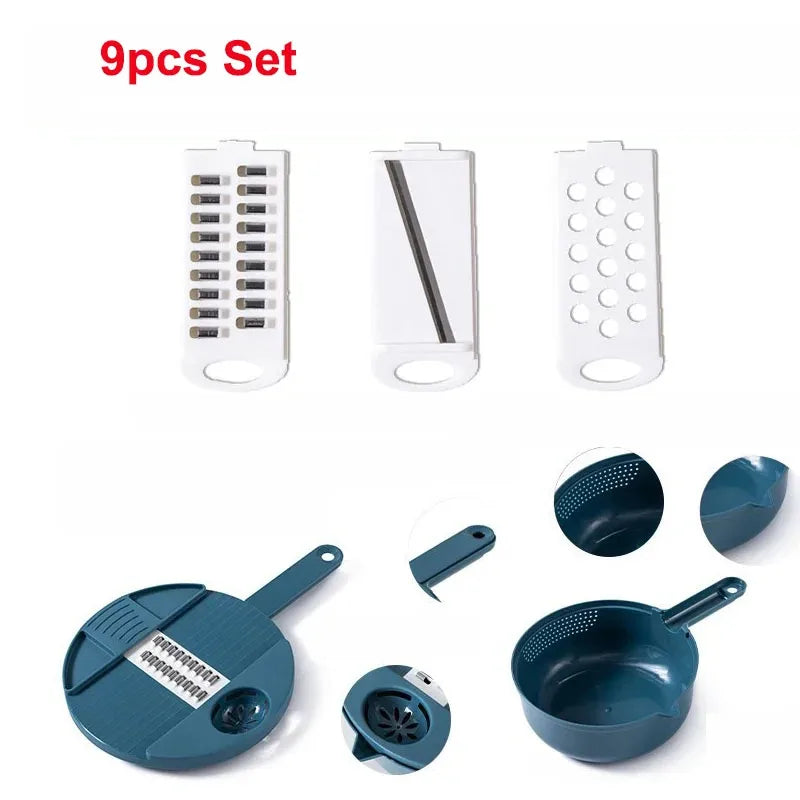 12 In 1 Multi-functional Vegetable Chopper Carrots Potatoes Manually Cut Shred Slicer Radish Grater with Container Kitchen Tools