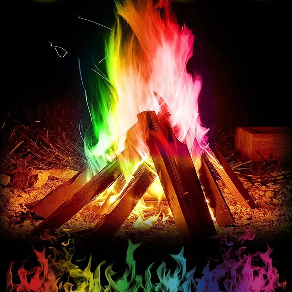Mystical Fire Magic Tricks Color Flames Powder Bonfire Sachets Fireplace Pit Patio Toy Magician Pyrotechnics Party Glowing Props
