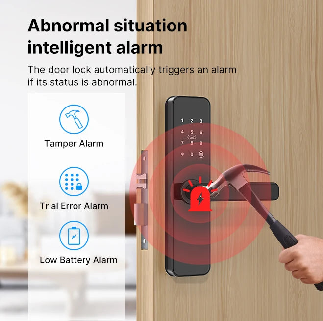 Tuya Wifi Electronic Smart Door Lock with IC Card/Biometric Fingerprint/Password/Key Unlock/Remote Control USB Emergency Charge