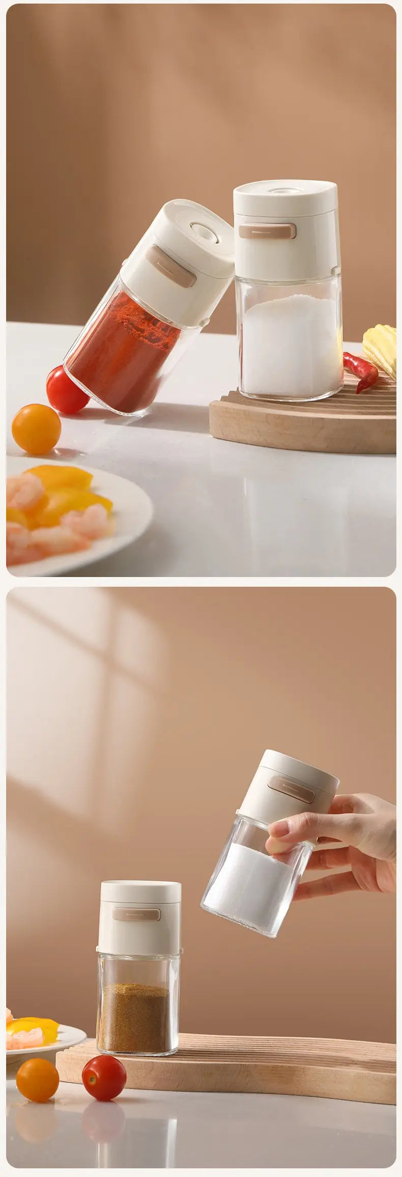 180ml Glass Quantitative Seasoning Jar, Press-Type Salt Control Bottle