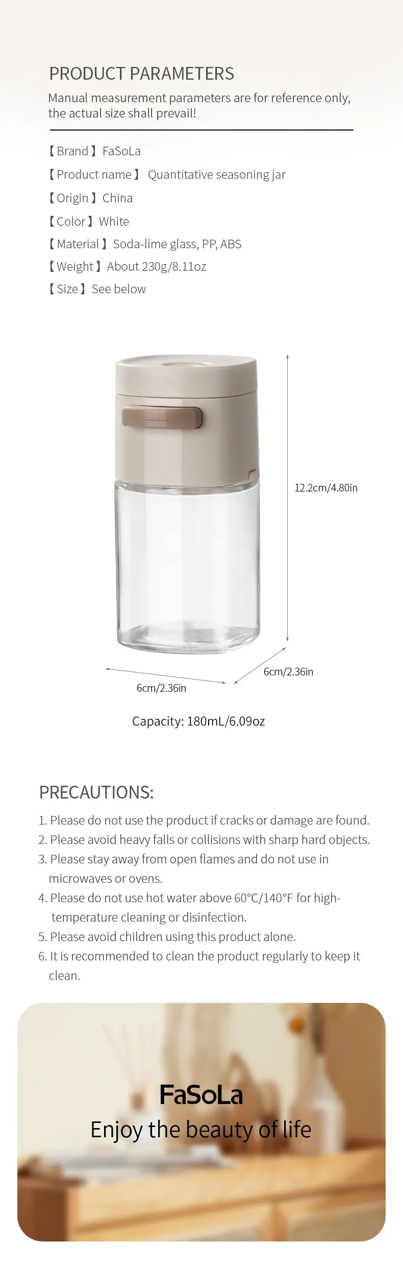180ml Glass Quantitative Seasoning Jar, Press-Type Salt Control Bottle