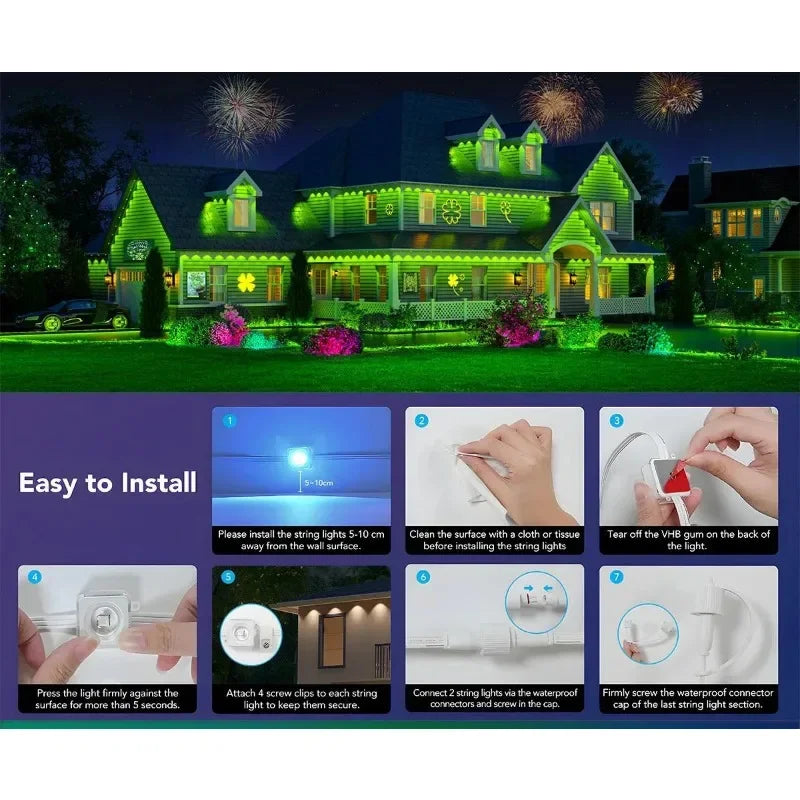 150ft Permanent Eaves LED Smart RGB Outdoor Led Lights for House with Remote  Full House Eaves Light Christmas Holiday Decor