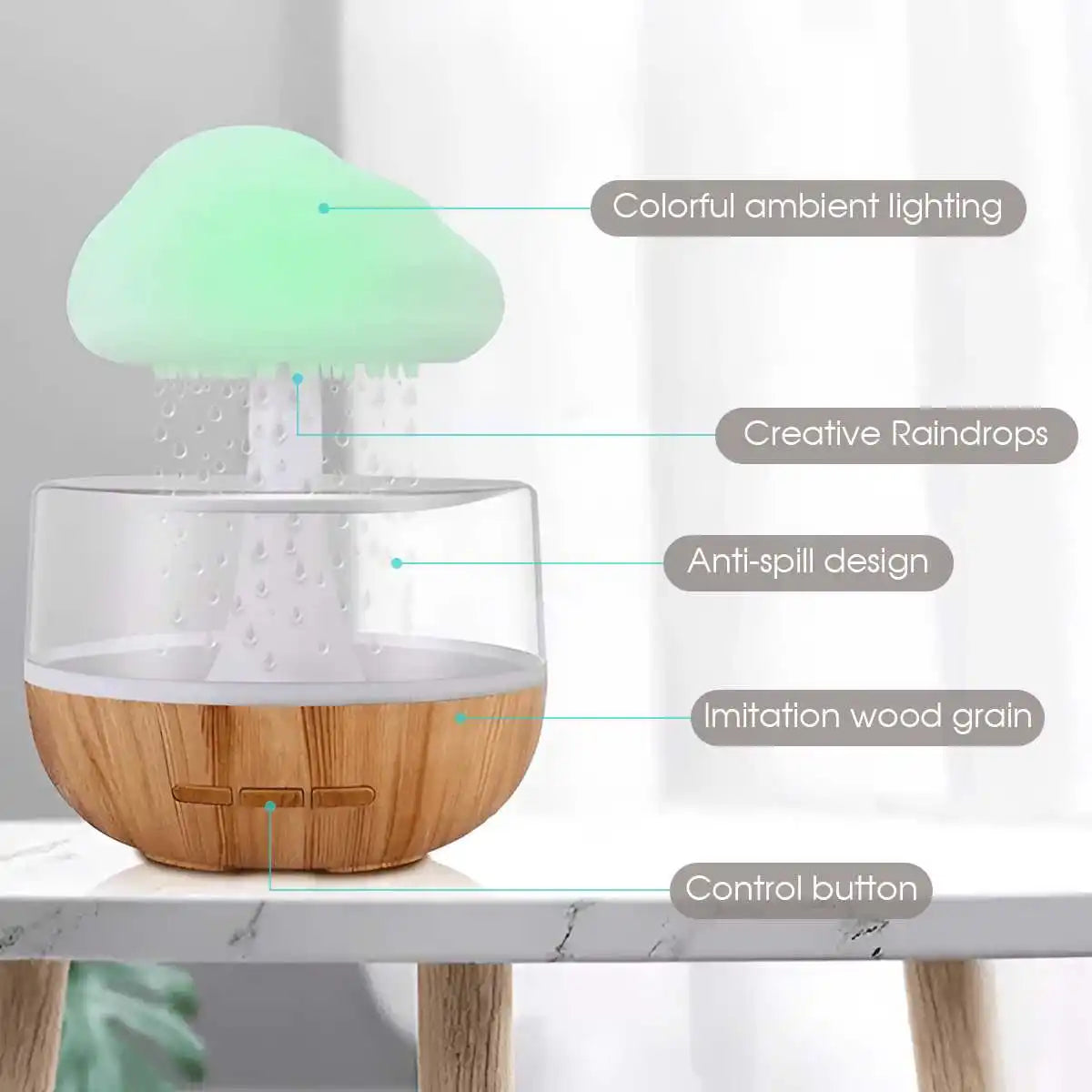 Rain Cloud Humidifier Rain Colorful Mushroom Cloud Raindrop Atmosphere Lamp Night Light Essential Oil Small Aromatherapy Machine