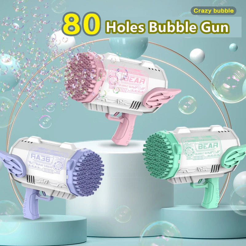 76/80/88 Holes Electric Rocket Bubble Gun With LED Gatling Blowing Soap Water Bow Bubble Machine Outdoor Toys For Children Gifts