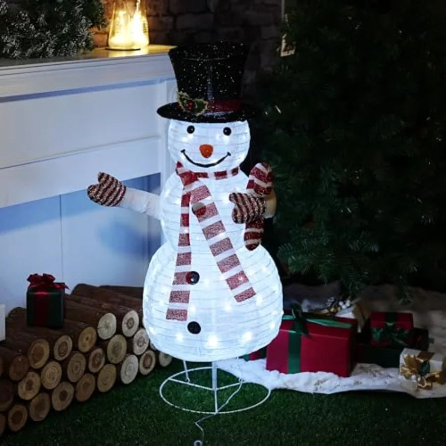 Christmas Snowman Decorations 3.5 FT PreLit 70 LED PopUp Snowman with Collapsible Design and Durable Metal Stand